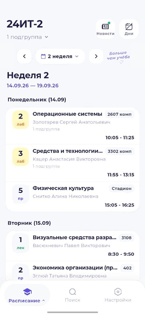 Сетка на всю неделю и темы